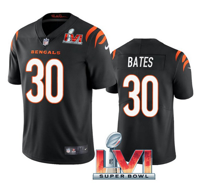 Men's Cincinnati Bengals #30 Jessie Bates 2022 Black Super Bowl LVI Vapor Limited Stitched Jerse Men's Cincinnati Bengals #30 Jessie Bates 2022 Black Super Bowl LVI Vapor Limited Stitched Jerse